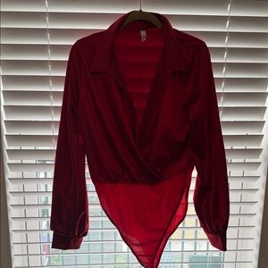 Elegant Red Long Sleeve Bodysuit